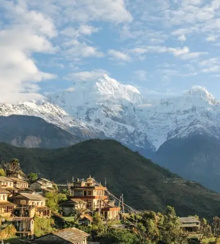 houses overlooking mountain range